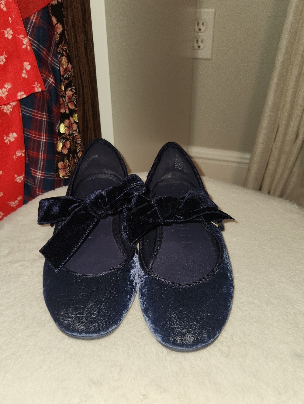 Mary Jane Navy Velvet Bow Flats